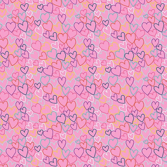 Makower Daydream Hearts On Pink - 2279P